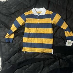 Little Me Yellow & Blue Striped Long-Sleeve Polo